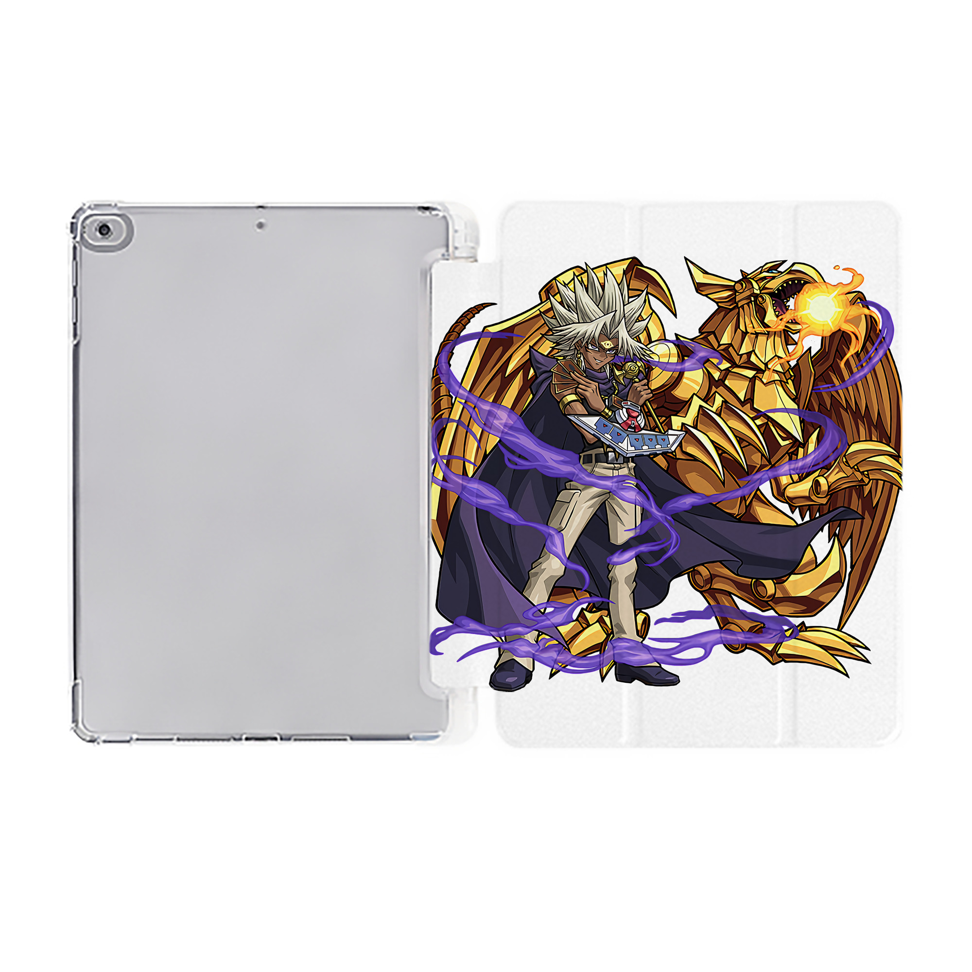 （画像用） 遊☆戯☆王 Yu-Gi-Oh! IPad ケース ペン収納付き 三つ折りスタンド PUレザー×シリコン 対応機種9.5/10.5/10.9インチ